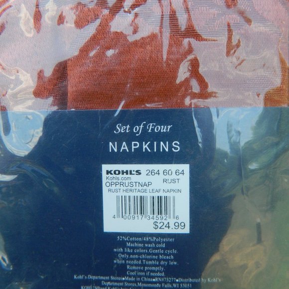 Croft & Barrow Fall Dark Orange Leaf Set of 4 Napkins.18 x 18 - Picture 5 of 5